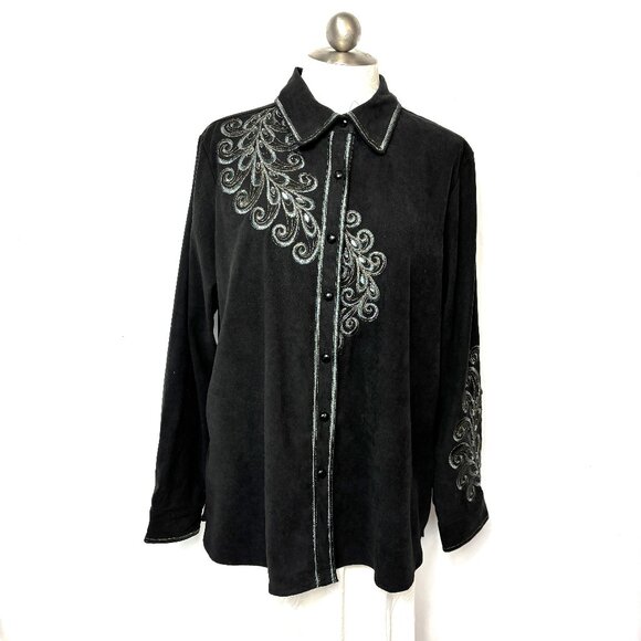 Bob Mackie Tops - VTG Bob Mackie Wearable Art Rodeo 90s Rockabilly Embroidered Black Shirt